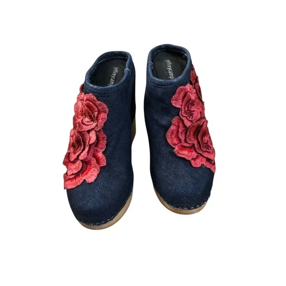 Jeffrey Campbell Red and Blue Mules with Floral Design - Picture 9 of 11